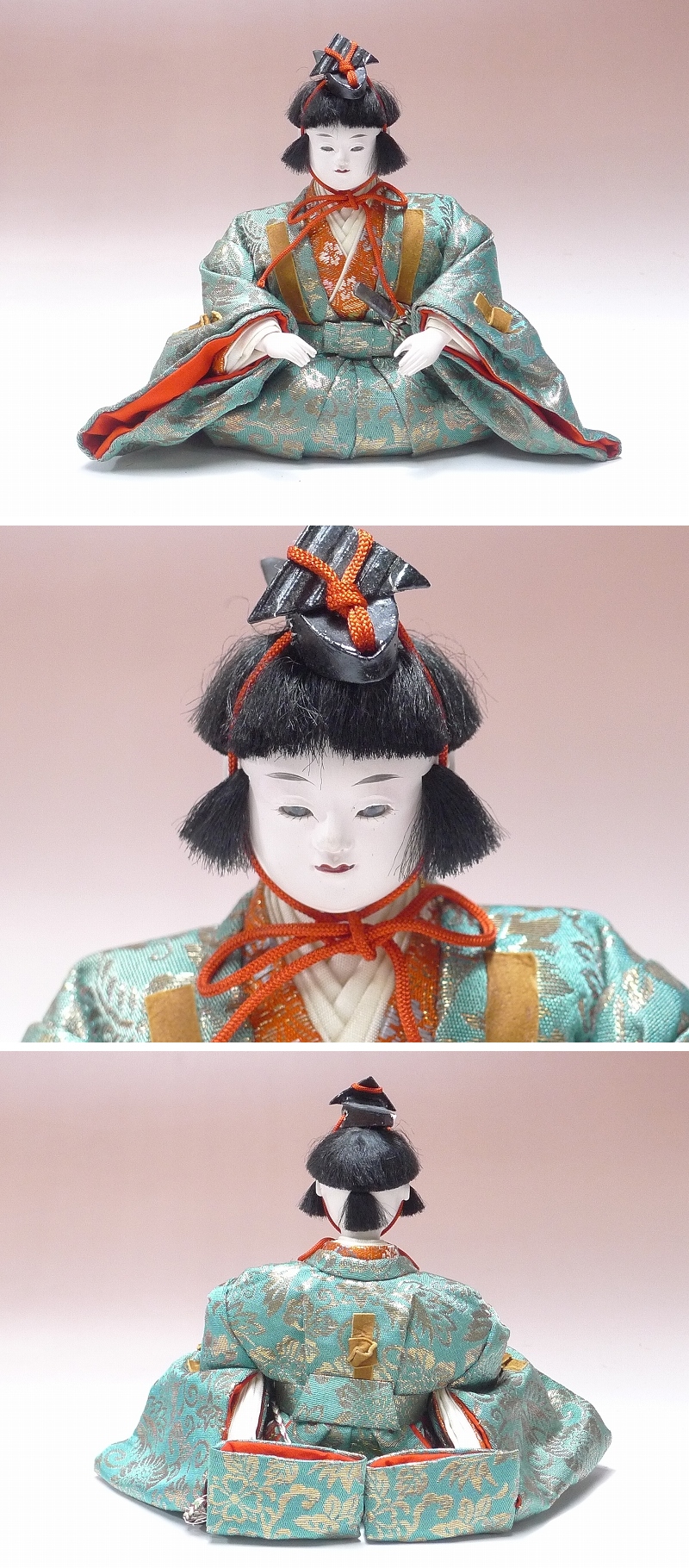 1404B03*8B△古い雛人形 五人囃/五人囃子・桐箱 小道具付き・御雛様